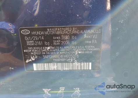 2015 Hyundai Elantra Se from USA, damaged, VIN 5NPDH4AE4FH605078